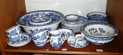 Lot 255 - Wedgwood Willow Pattern dinner service and washbowl, etc