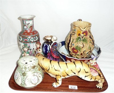 Lot 272 - Royal Doulton figure Cissie, Paragon figure, pottery tiger, a Royal Crown Derby vase, a modern...