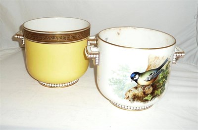 Lot 283 - A hand painted ice pail, decorated with a Great Tit and a nest of eggs, and another (a/f)