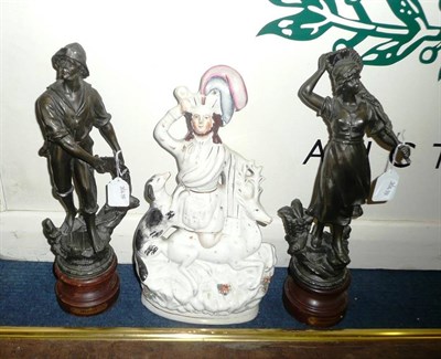 Lot 288 - A Staffordshire group, a pair of spelter figures