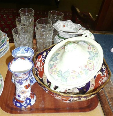 Lot 296 - Masons pottery including vegetable tureen and cover, two vases, jug,  bowl and moulded glassware