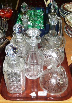 Lot 300 - A tray including quantity of cut glass decanters and carafes