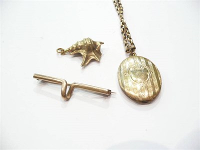 Lot 339 - A brooch, a shell charm and a locket on chain