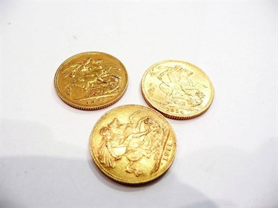 Lot 349 - Three gold sovereigns, 1901, 1911, 1914