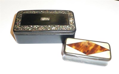 Lot 357 - Mother of pearl inlaid papier mache snuff box and another, horn