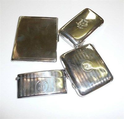 Lot 418 - Three silver cigarette cases and a silver card case