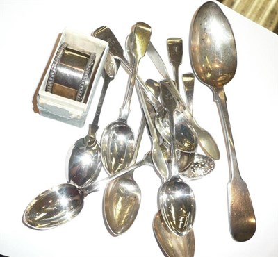 Lot 419 - Set of six Victorian silver teaspoons, others (various dates and makers), silver napkin ring, etc