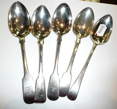 Lot 420 - Five silver table spoons various dates and makers including Dublin and London