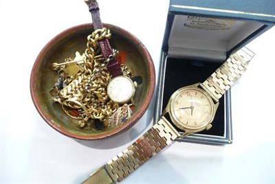 Lot 435 - Various gold chains, bracelets, dress rings and a wristwatch