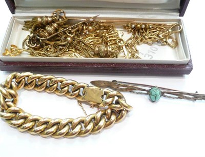 Lot 437 - Gold gate bracelet, hollow link bracelet, various stick pins, dragonfly brooch, etc