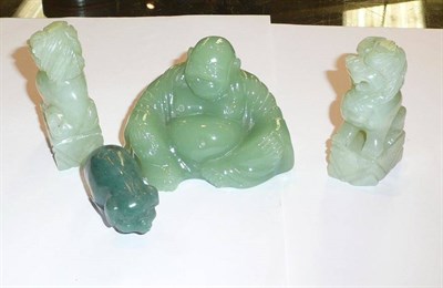 Lot 438 - A carved Buddha, a nephrite pig and a pair of Fo dogs