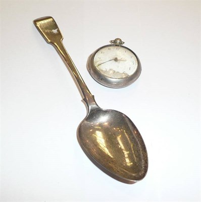 Lot 442 - A Georgian silver table spoon with Chester hallmark and a silver pair cased pocket watch