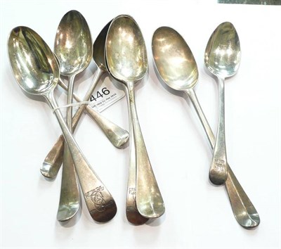 Lot 446 - Eight Georgian silver tablespoons