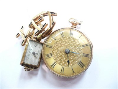 Lot 452 - An 18ct gold cased pocket watch and an 18ct gold cased lady's wristwatch