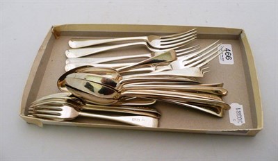 Lot 466 - Silver cutlery comprising six tablespoons, six dessert spoons, six dessert forks, six table...