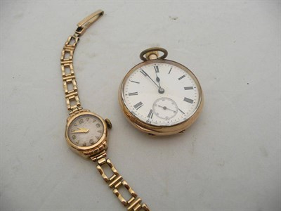 Lot 483 - 10 carat ladies pocket watch and a wristwatch