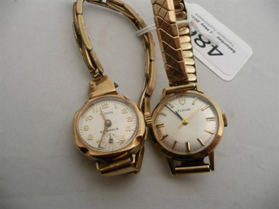 Lot 486 - A lady's Tudor Rolex 9ct gold wristwatch and another 9ct gold wristwatch with plated strap