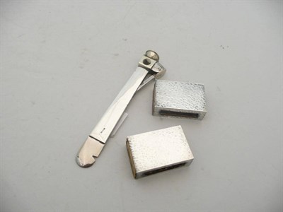 Lot 487 - Silver cigar cutter and a pair of Sterling vesta holders