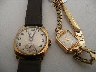 Lot 495 - A lady's Tudor Rolex 9ct gold wristwatch and plated strap and a gentleman's 9ct gold Rotary...