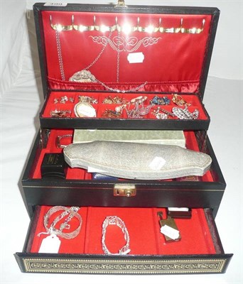 Lot 499 - A box and contents including some silver and gold jewellery and costume jewellery