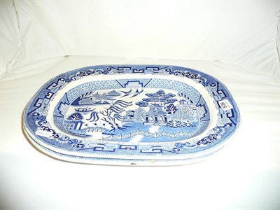 Lot 508 - Pair of blue and white meat dishes and a wall clock