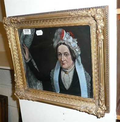 Lot 509 - Oil of a Victorian lady and a quantity of miscellaneous in a box