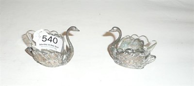 Lot 540 - A pair of Continental silver swan salts