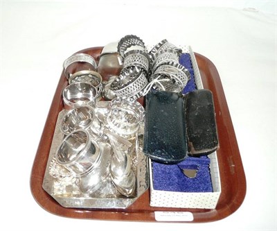 Lot 548 - Silver hip flask, napkin rings, spectacles, silver flatware, etc