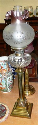 Lot 568 - Brass Egyptian revival column oil lamp