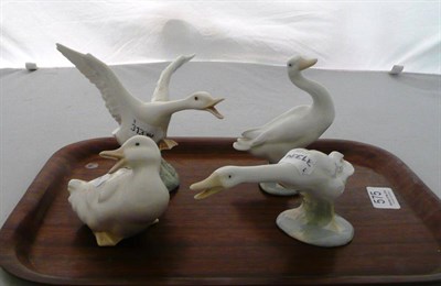 Lot 575 - Three Lladro geese and a Nao goose (4)