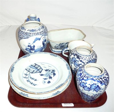 Lot 604 - Quantity of Chinese ceramics including 19th century vase, small tureen, plates, pair of vases, etc