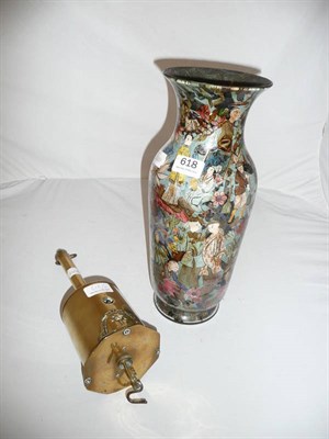 Lot 618 - Decalcomania vase and Linwood brass spit