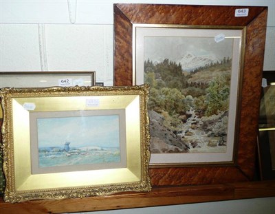 Lot 643 - W Morrish - rocky waterfall, watercolour, George Wyatt - Old Mill, Pillerton, watercolour (2)