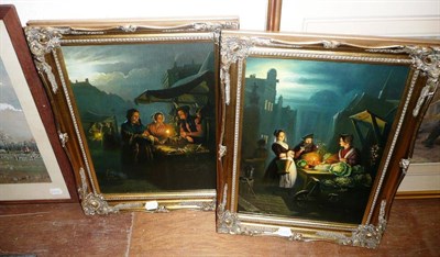 Lot 649 - A pair of Dutch market scenes, oils on panel, signed R Van Molen