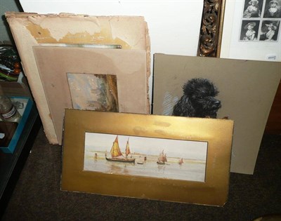 Lot 655 - E A Krause - Castle on Loch Fyne, watercolour, pastel of dogs by Patience Bailey and two...