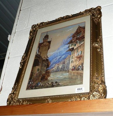 Lot 664 - Continental gilt framed watercolour