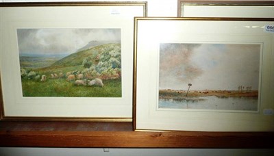 Lot 666 - Watercolour of sheep grazing and another of a Fen Scene