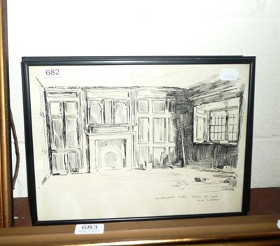 Lot 682 - Three Fred Lawson ink drawings of interior scenes