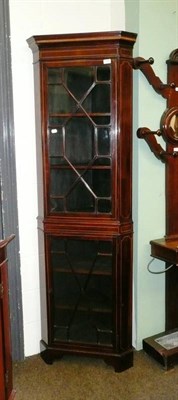 Lot 708 - Edwardian mahogany inlaid double glazed corner cabinet