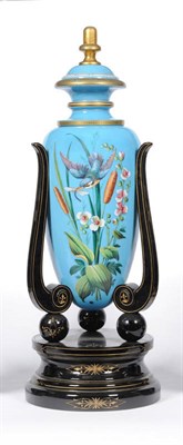 Lot 5 - A Continental Opaque Turquoise Glass Large Vase and Cover on Stand, probably French, circa 1860-70