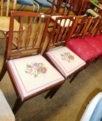 Lot 768 - Set of three walnut dining chairs, pair of mahogany dining chairs and a arm chair