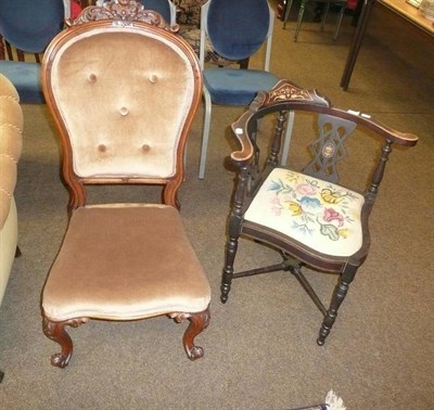 Lot 771 - An Edwardian corner chair and a walnut salon chair