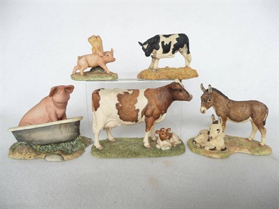 Lot 1011 - Border Fine Arts 'Ayrshire Cow and Calf', model No. 160B by JA Butler, dated 1992, brown and...