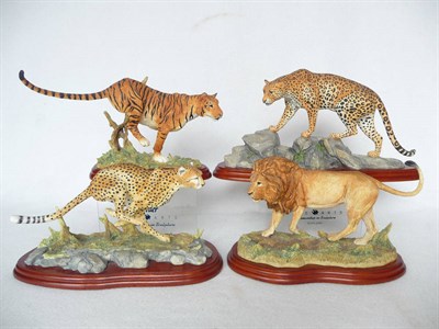 Lot 1056 - Four Border Fine Arts Big Cats 'Leopard' ,model No. A3065; 'Cheetah', model A3780; 'Lion',...