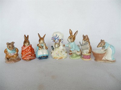 Lot 1067 - Four Beswick Beatrix Potter Rabbits and Three Mice 'Peter Rabbit', BP2b (transitional...