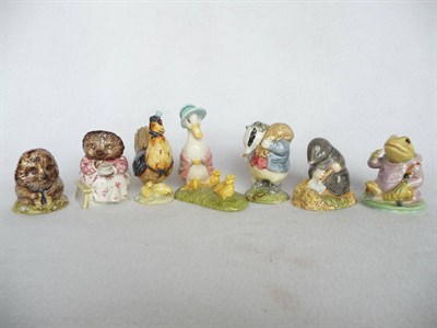 Lot 1069 - Seven Beswick Beatrix Potter figures 'Tommy Brock', BP3b; 'Mrs Tiggy Winkle Takes Tea', BP3b;...