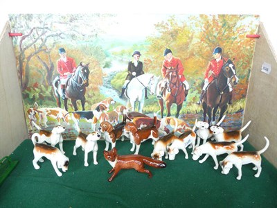 Lot 1119 - Nine Beswick Fox Hounds, models 944; 2262; 2262 (af); 2263; 2263; 2264; 2264; 2265; 2265; two...