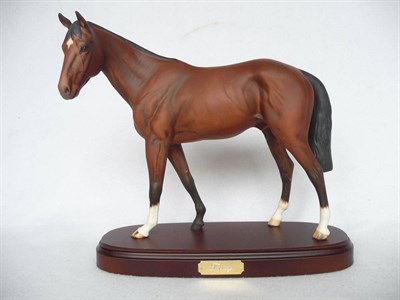 Lot 1123 - Royal Doulton Racehorse 'Troy', model No. DA37 (Beswick No. 2674), bay matt, 29.8cm high on...