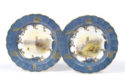 Lot 35 - A Pair of Royal Worcester Porcelain Castle Topographical Dessert Bowls, J Stinton, 1926, each...