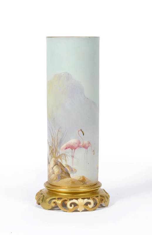 Lot 39 - A Royal Worcester Porcelain Cylinder Vase, William Powell, circa 1907, the plain body painted...